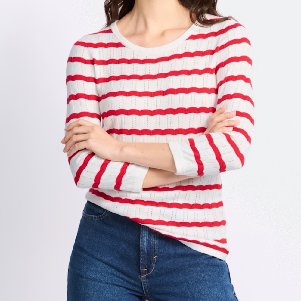 41 Hawthorn Red and White Knit 3/4 Sleeve: Large